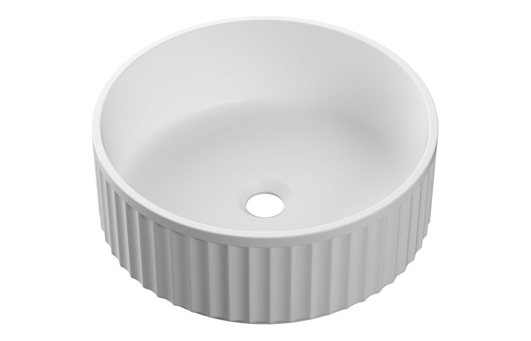 Round 400mm Fluted Countertop Basin – White Resin Wash Bowl