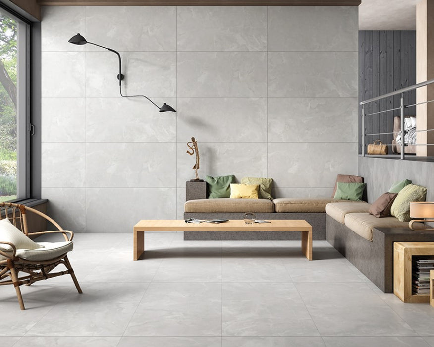 Light Grey Onyx Marble Effect Polished 60x120cm Large Floor and Wall Tiles